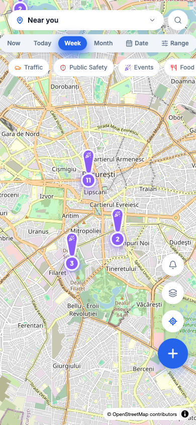 Die Pinyap-Karte, mobile Version, mit denselben Kategorie- und Zeitraumfiltern.