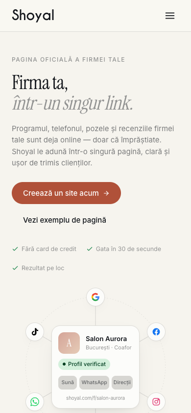 Die Shoyal-Startseite, mobile Version.